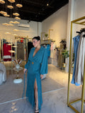 Teal Wrap Collar Maxi Dress