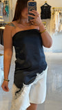 Navy Strapless Satin Lace Top