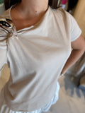 Mushroom Shoulder Silver Button Top