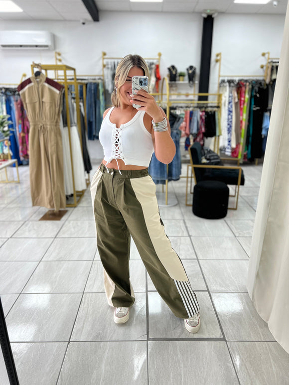 Green Track Style Loose Trousers