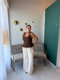 Ecru Wideleg Pants