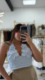 LightBlue Flower Crochet Top
