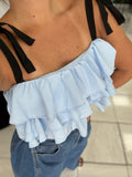 LightBlue ShoulderTie Top