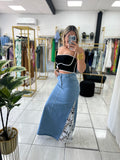 Denim Maxi Skirt Lace