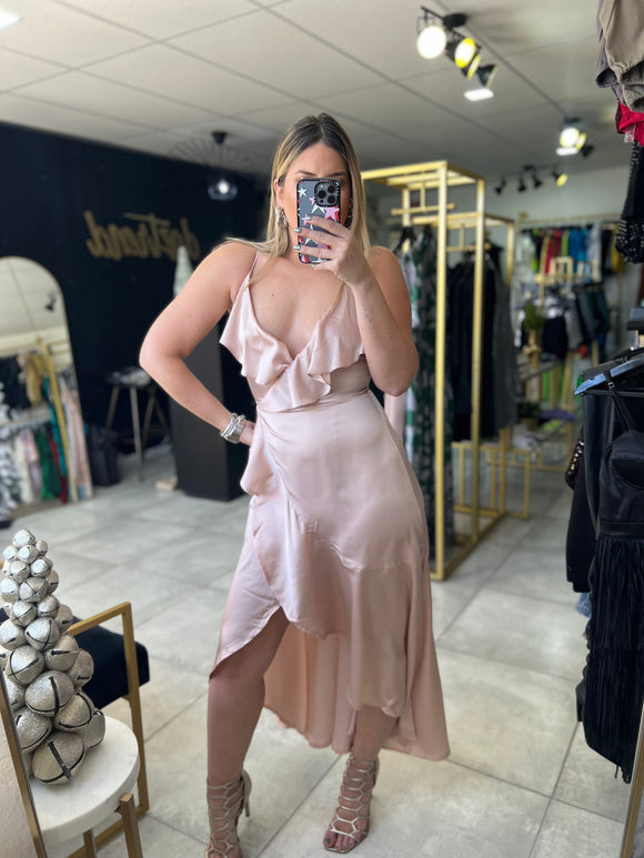 Champagne Ruffle Satin Dress