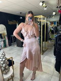 Champagne Ruffle Satin Dress