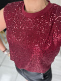 Burgundy Padded Sequin Top