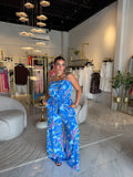 Blue Leaves Ruffled Top & Pants Set
