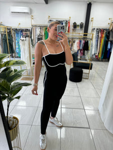 Black Contrast Ribbed Cami JUMPSUIT