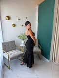Black Lace Tiered Midi Dress