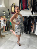 Silver Big Sequins Spaghetti Dress