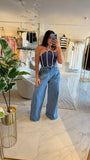 NavyWhite Scalloped Halter Top