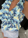 Blue Flowers Smocked Ruffles Top