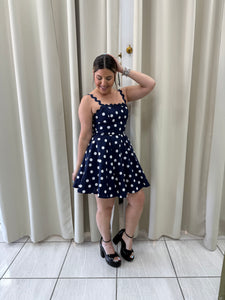 Navy PolkaDots RicRac Dress
