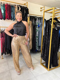 Gold Sequin Wide Leg Pants