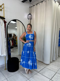 Blue GridFloral Top & Skirt Set