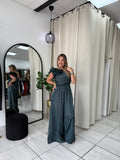 HunterGreen Pleated OneShoulder Jumpsuit