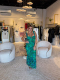 Green Wave Ruched Dress