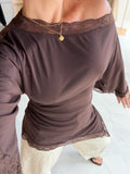 OneShoulder Brown Lace Blouse