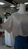 Beige Silver Sequins Top