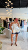 White Navy StraightNeck Romper