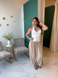 Beige Drawstring Balloon Pants