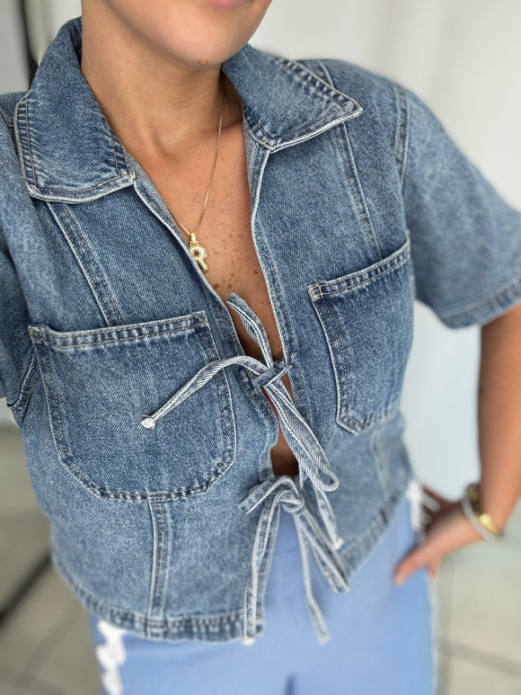 Denim Front Bow Top