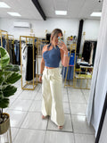 Beige Pleated WideLeg Jeans