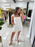 Taupe Stripes RuffleSleeve Romper