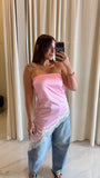 Pink Strapless Satin Lace Top