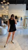 Black BoatNeck Ruffled Dress