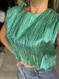 Turquoise Foil Pleated Top