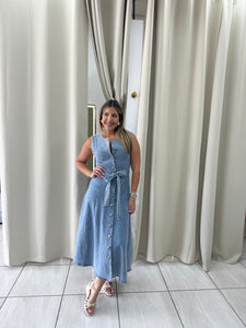 LightDenim Buttons Midi Dress