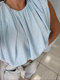 LightBlue Studs Bubble Top