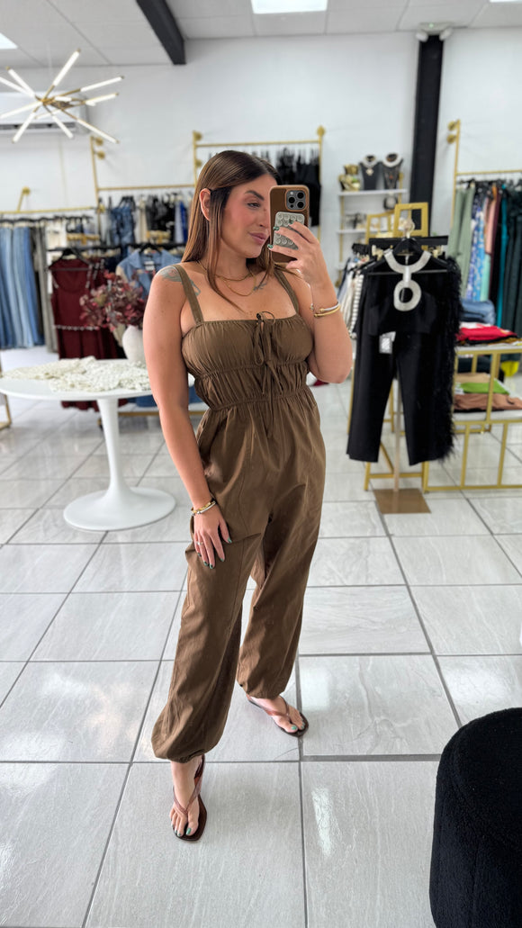 Mocha Straps Jogger Jumpsuit