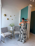 Ivory Black Halter Maxi Dress