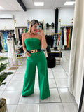 Kelly Green Tube Denim Jumpsuit