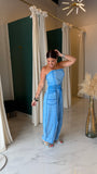 Blue Strapless Barrel Jumpsuit