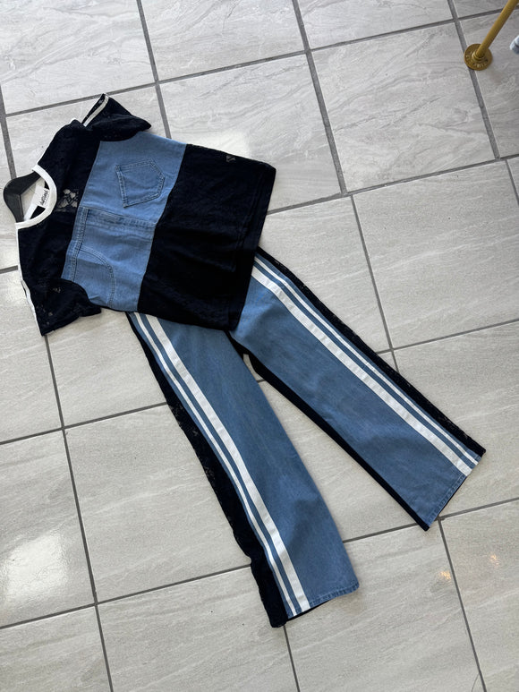 Black Contrast Lace Top & Pants Set