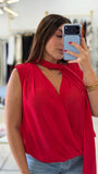 Red TiNeck Chiffon Top