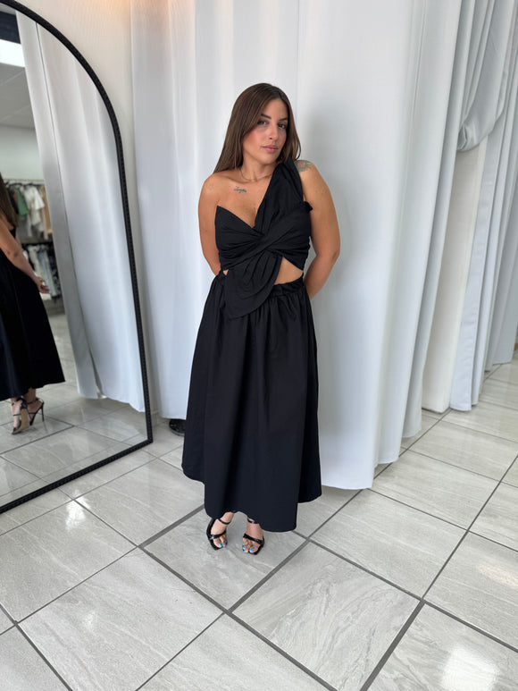Black Knotted Midi Dress