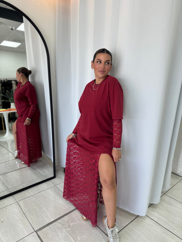 Burgundy Shirt Lace Dress