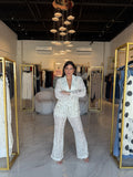 White Sequin Lace Blazer & Pants
