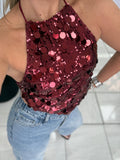 Burgundy VSequin Top