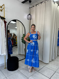 Blue GridFloral Top & Skirt Set