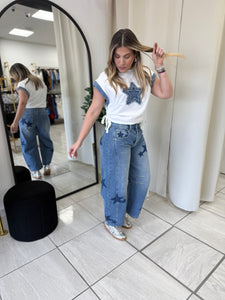 Dark Denim Stars Barrel Jeans