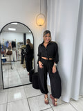 Black Button Tie Top & Pants Set