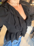 Black Ruffles TieFront Top