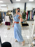 Denim WideLeg Pleats Jumpsuit