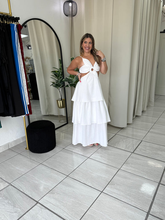 White Floral CutOut Dress